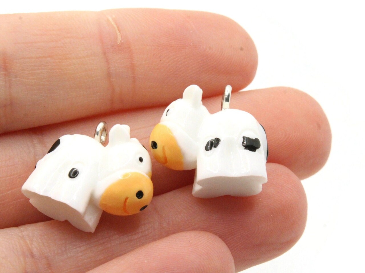 2 16mm Black and White Resin Cow Charms